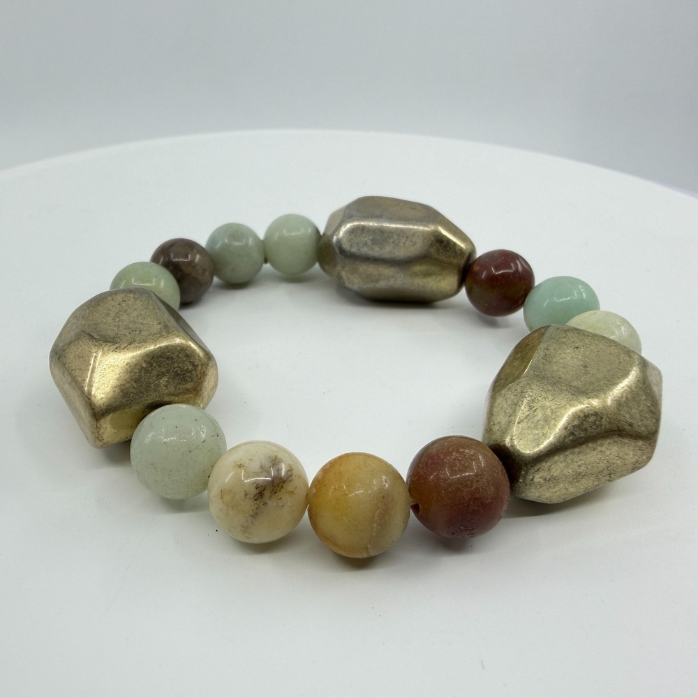 Boho Stacking Bracelet Multi-Stone Metallic Nugget Chunky Festival Earthy Gift